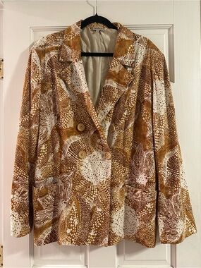 Anthropologie The Odells Linen Silk Lined Double Breasted Print Blazer Size XL